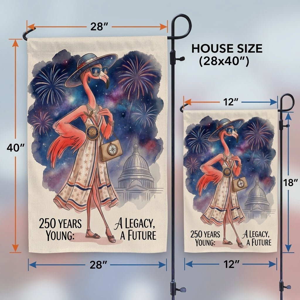 250 Years Young Legacy Future Flamingo July 4th Garden Flag - FlamingoAholic
