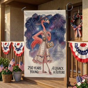 250 Years Young Legacy Future Flamingo July 4th Garden Flag - FlamingoAholic
