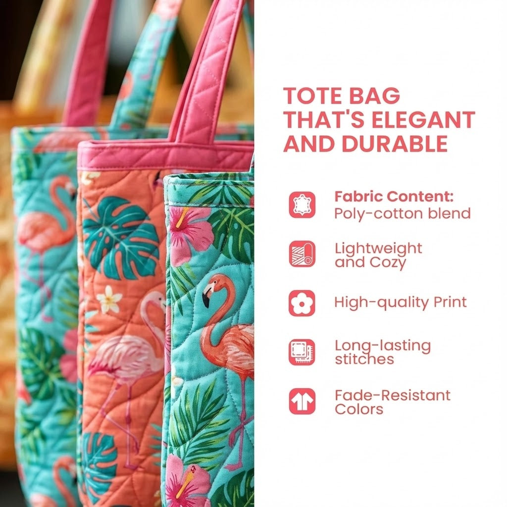 Custom Quilted Flamingo Tote Bag - Personalized Tropical Canvas Gift for Mom or Grandma