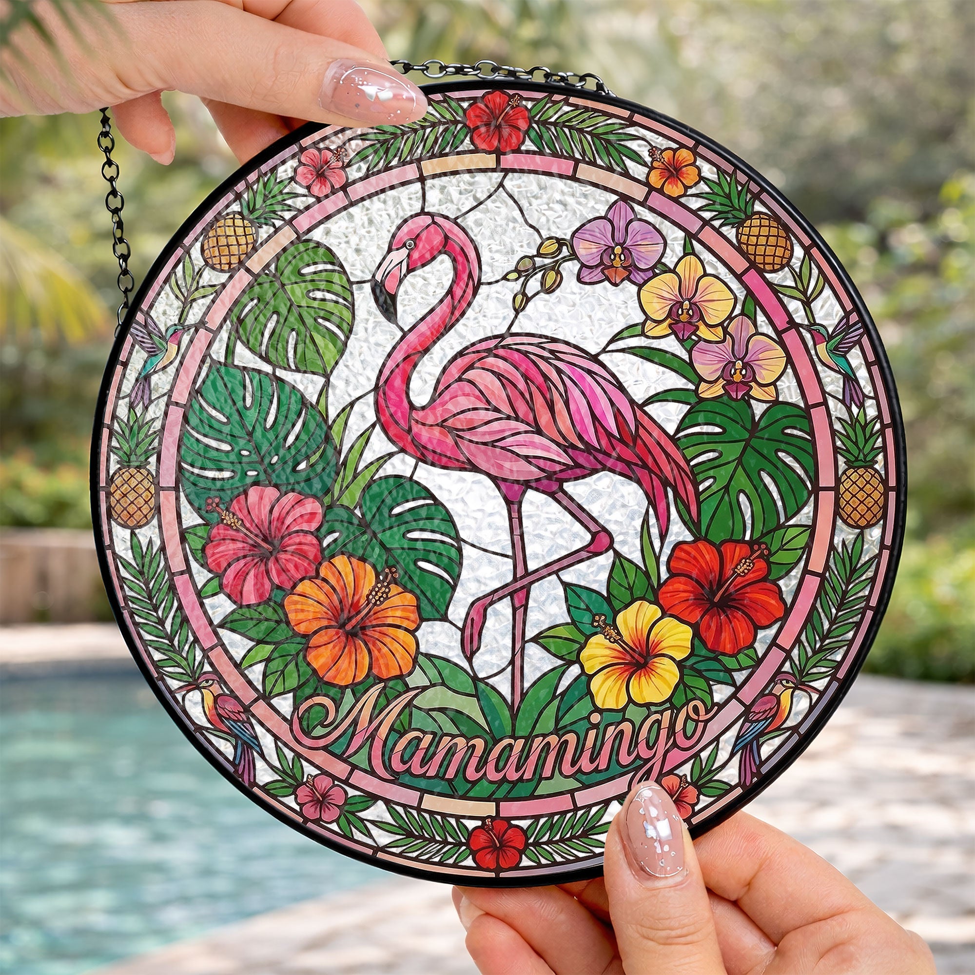 Mamamingo Flamingo Stained Glass Suncatcher – Tropical Flamingo Window Hanging Sun Catcher Decor