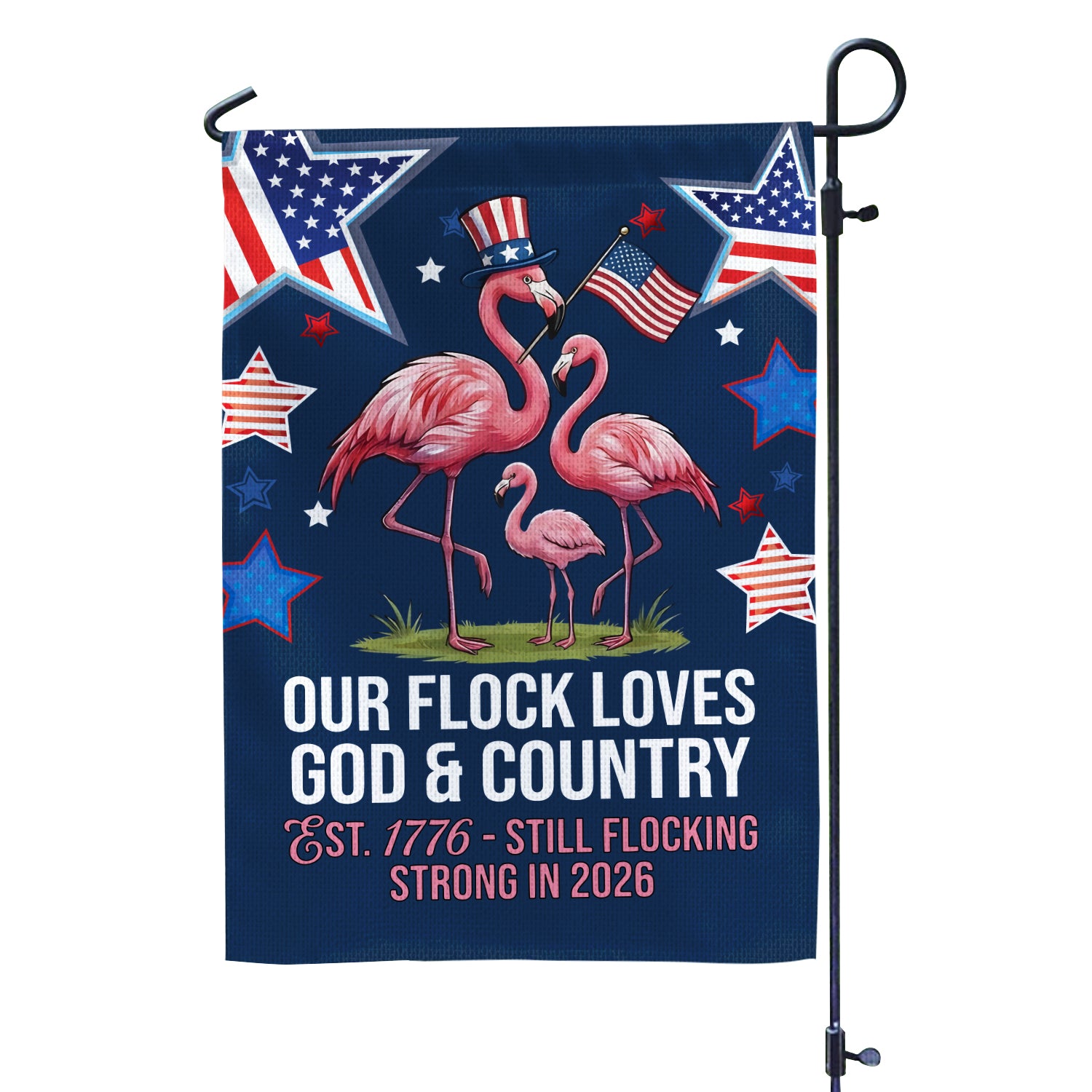 Stars & Stripes Flamingo Garden Flag - Durable Double-Sided God & Country Yard Decor