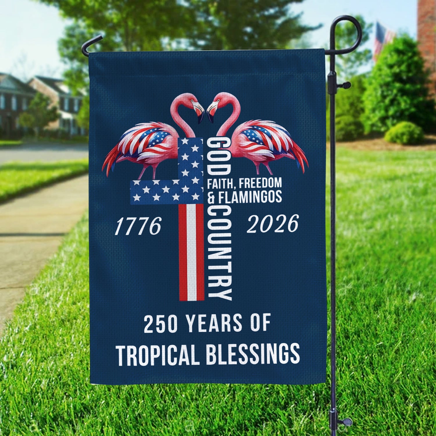 Faith & Freedom Patriotic Flamingo Garden Flag - Durable Double-Sided God Country Decor
