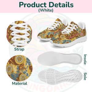 Women's Retro Tie-Dye Flamingo Pickleball Cloud Sneakers, showing the chunky white sole and groovy pattern.