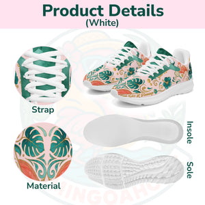 Custom Flamingo Pickleball Sneaker side profile showing personalized name and 'Dink Like A Flamingo' phrase on a pastel pink background.