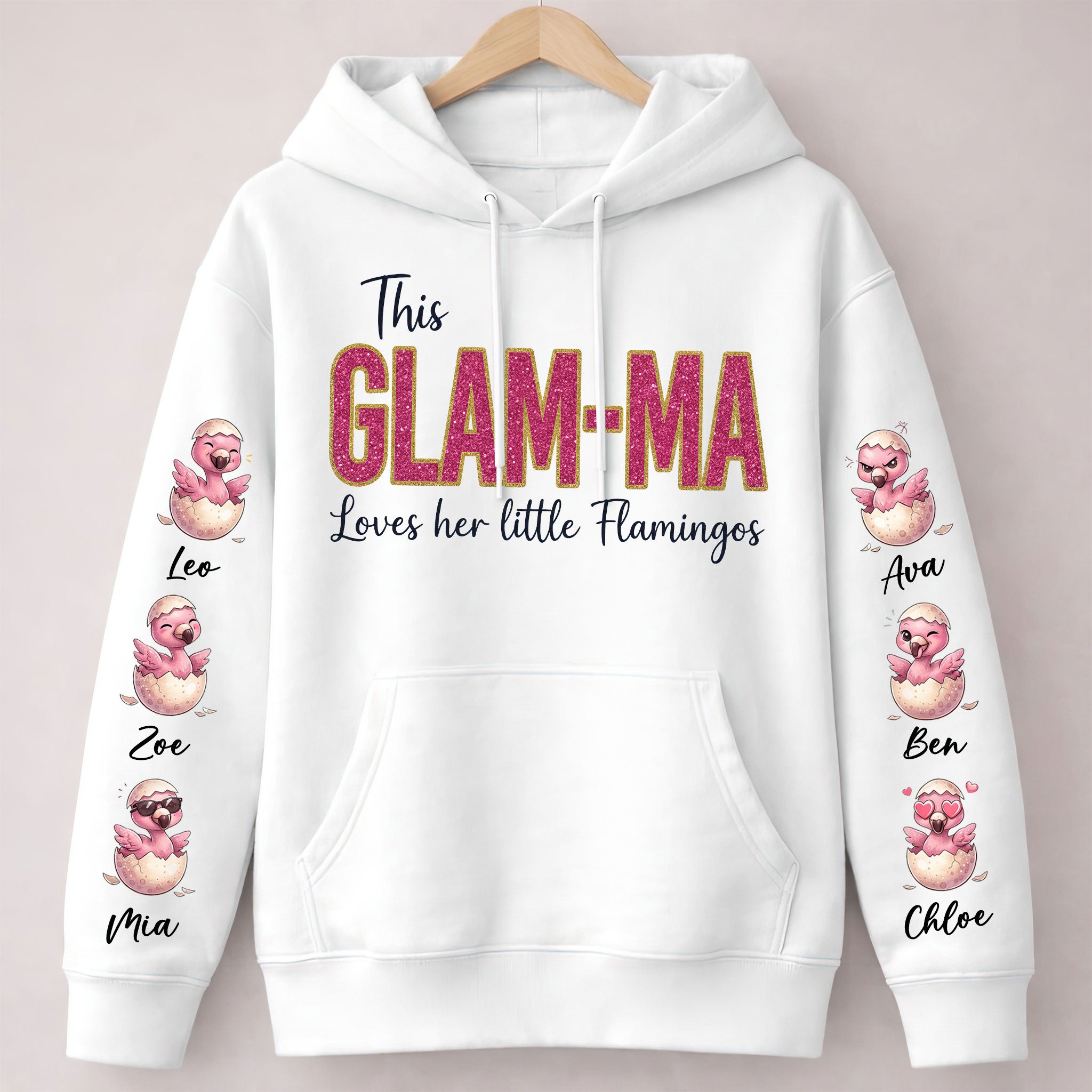 Glam-Ma Flamingo Personalized Sweatshirt - Custom Shirt Gift with Grandkids Names