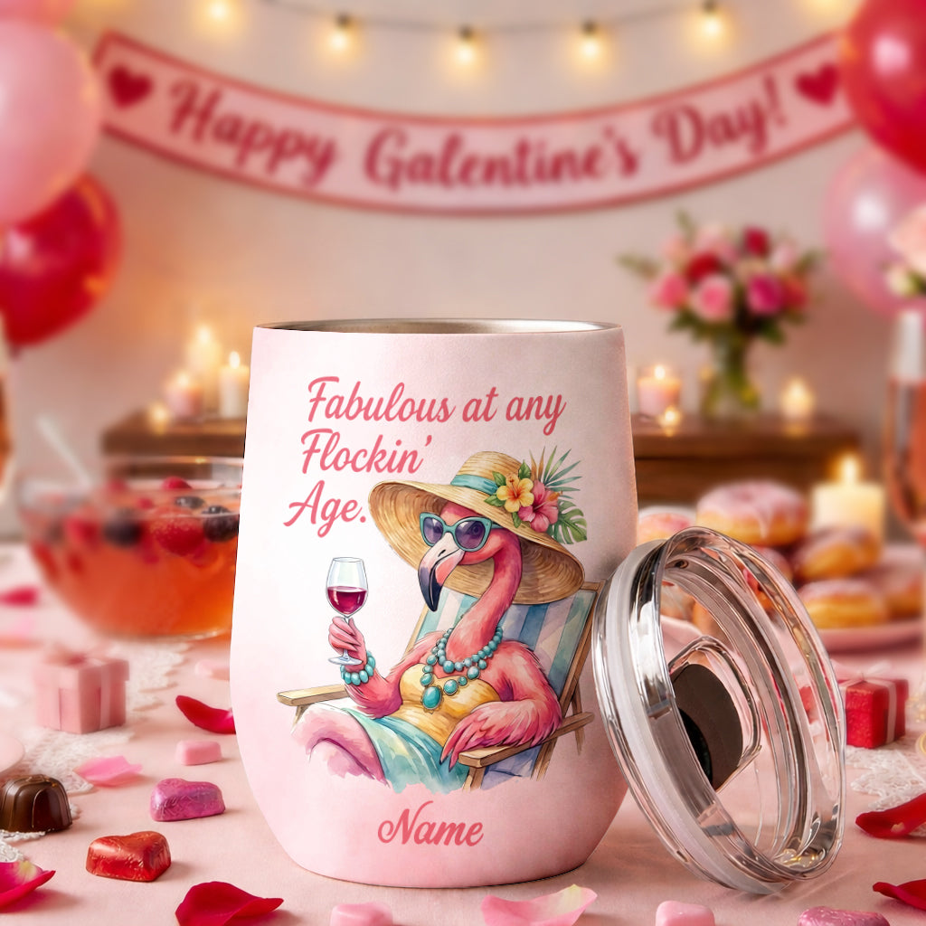 Fabulous Personalized Flamingo Wine Tumbler - Funny Birthday Gift for Women 40+