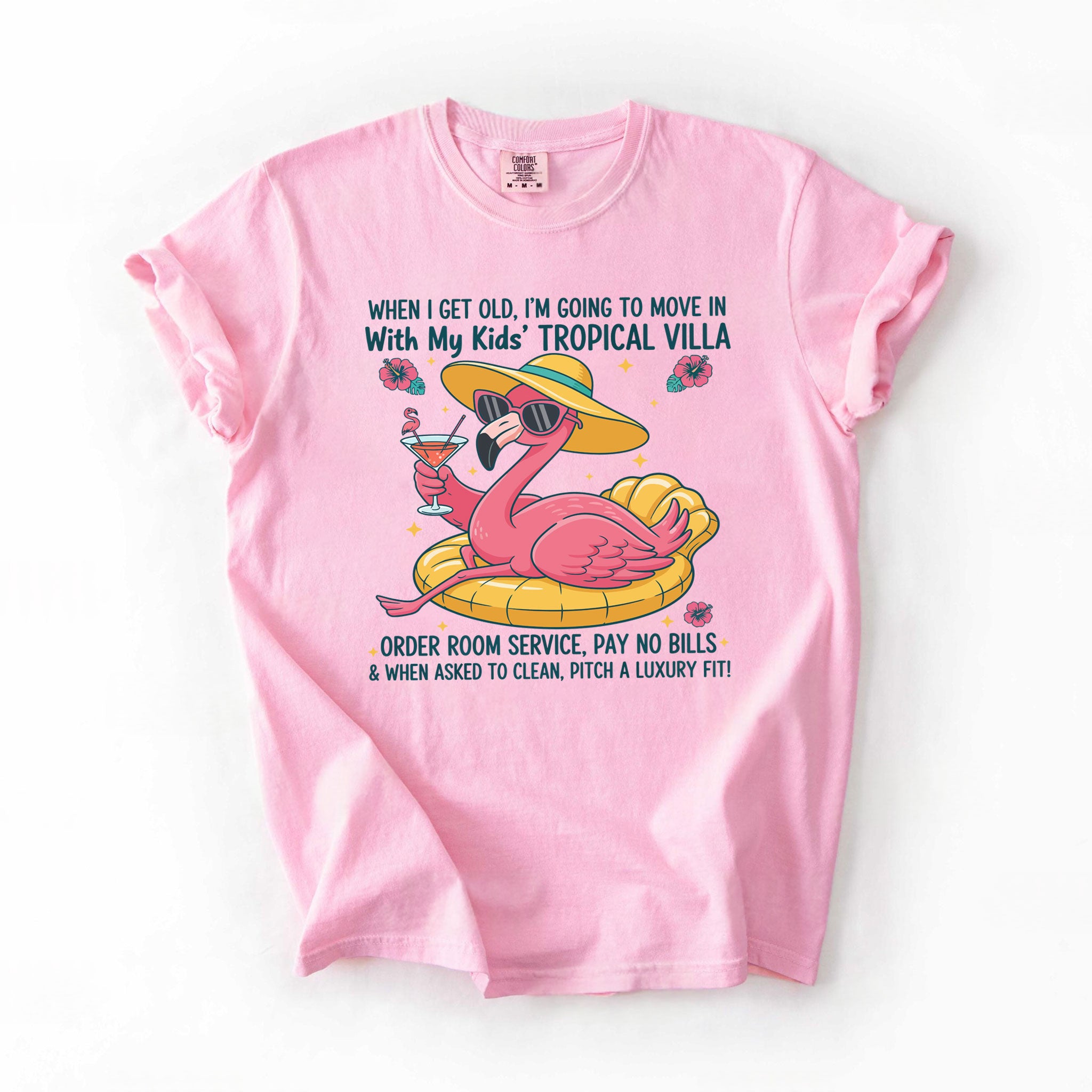 Funny Retirement Plan Flamingo T-Shirt for Women - Tropical Villa Quote Tee