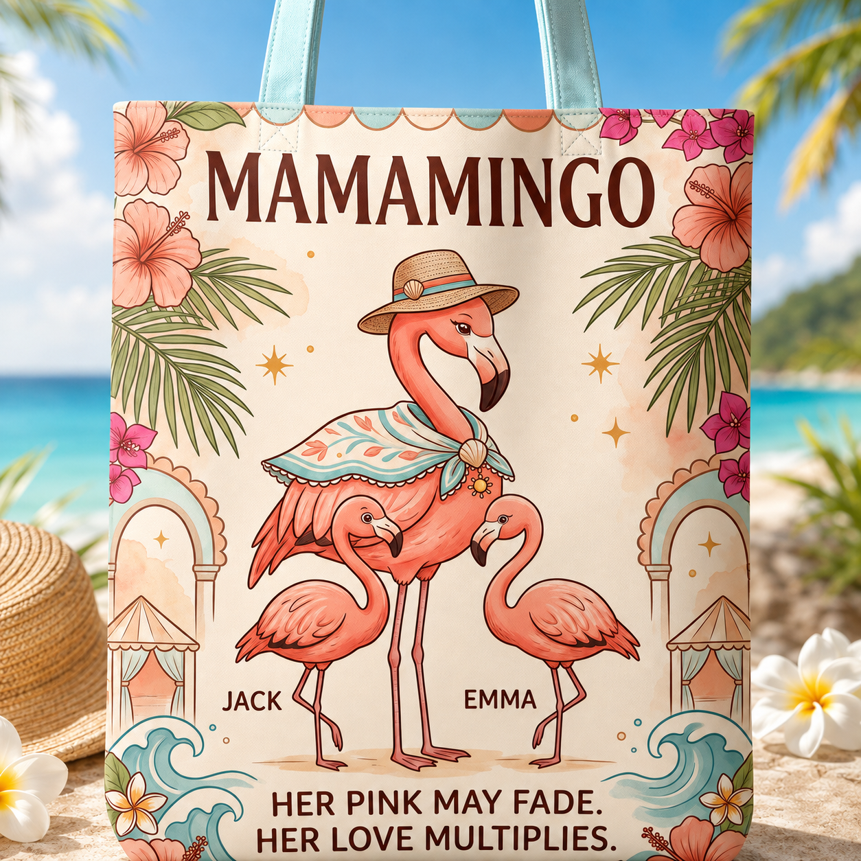 Personalized Mamamingo Tote Bag | Custom Flamingo Mom Beach Canvas Shopping Bag