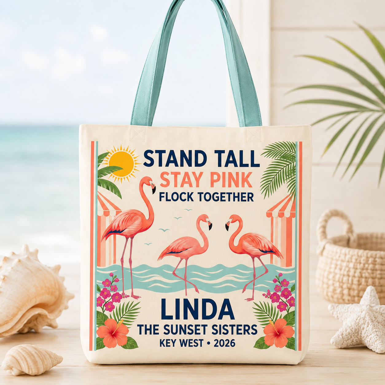 Personalized Flamingo Tote Bag | Stand Tall Stay Pink Beach Canvas Shopping Bag