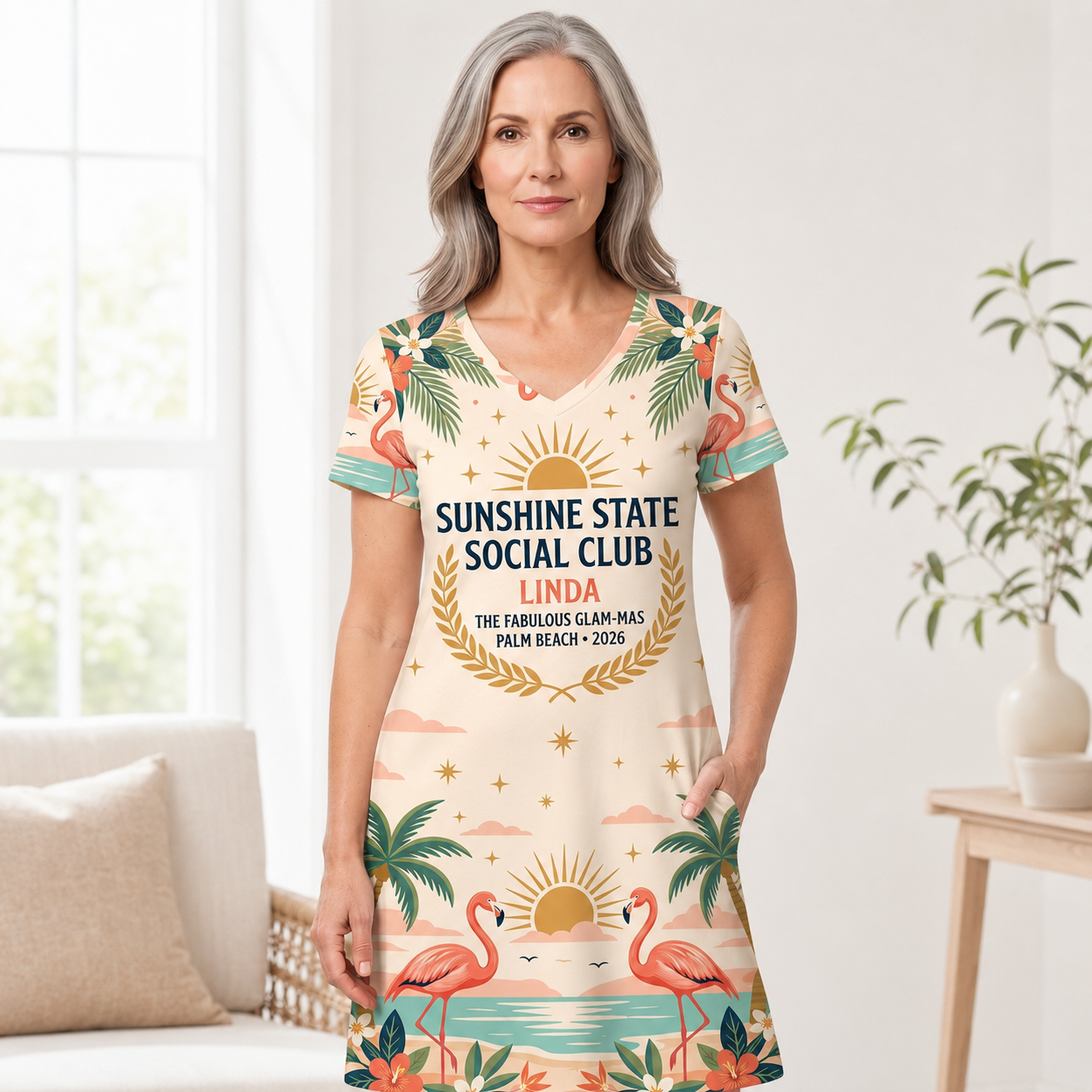 Personalized Sunshine State Social Club Women's V-Neck Dress | Palm Beach Florida Dress