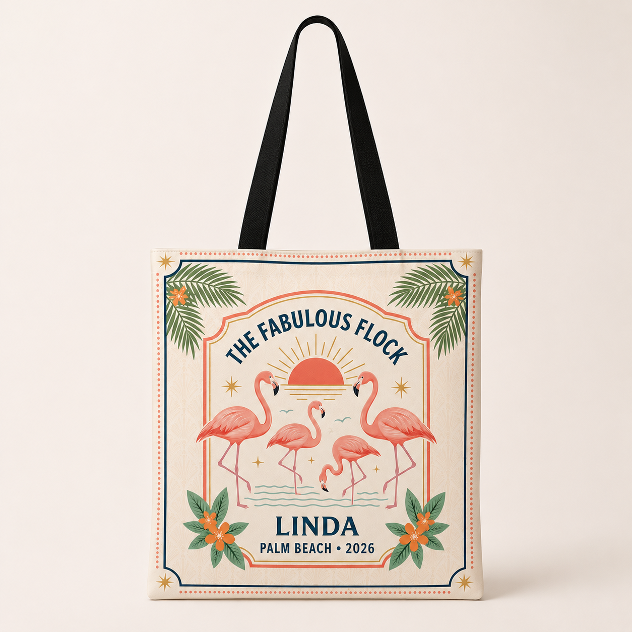 Personalized Flamingo Tote Bag | Custom Beach Bag | Tropical Vacation Shopping Tote