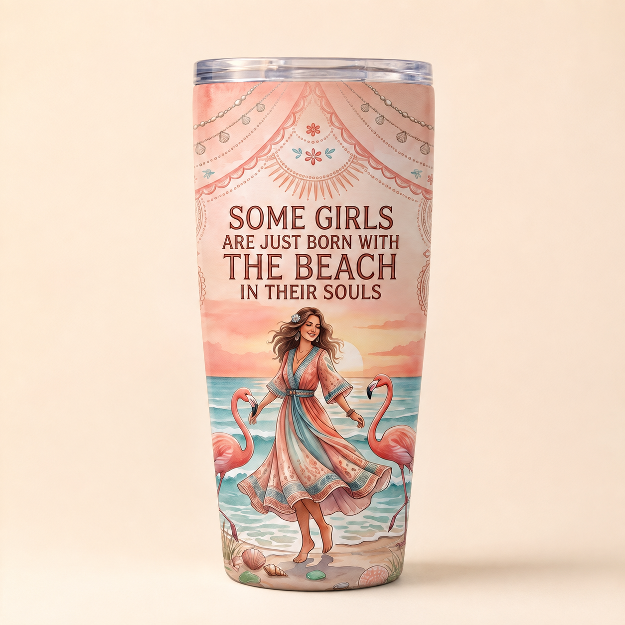 Beach Soul 20oz Stainless Steel Tumbler | Flamingo Beach Lover Travel Cup