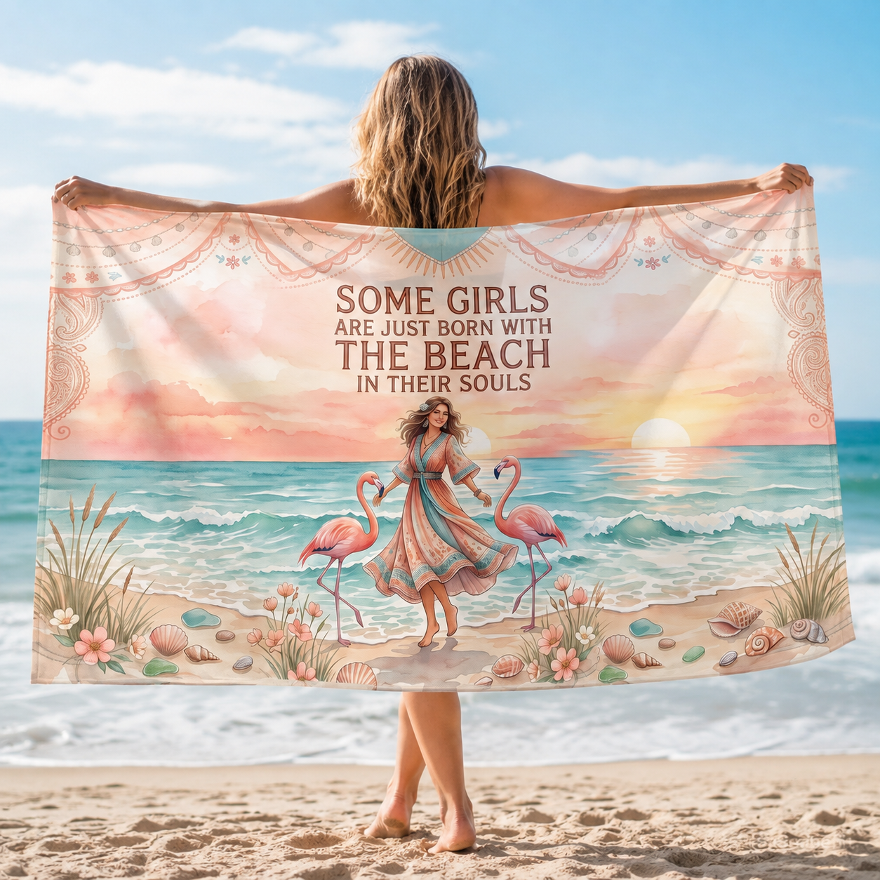 Beach Soul Sarong for Women, Flamingo Beach Cover Up, Coastal Ocean Wrap, Lightweight Chiffon Beachwear, Beach Lover Gift
