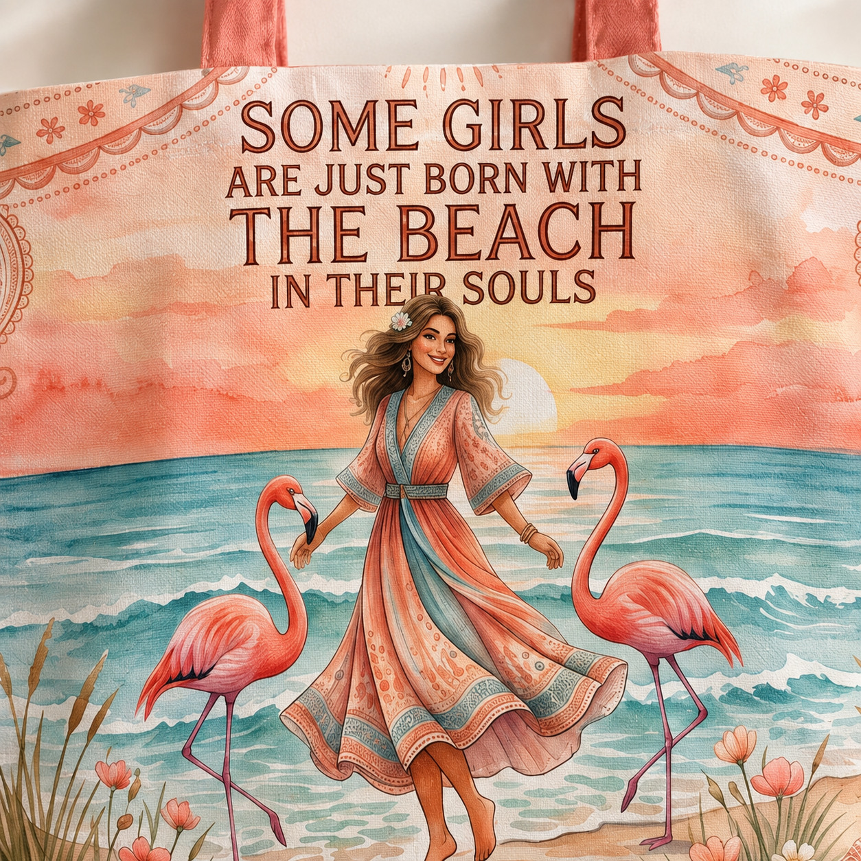 Beach Soul Tote Bag, Flamingo Beach Bag for Women, Coastal Canvas Tote, Beach Lover Gift