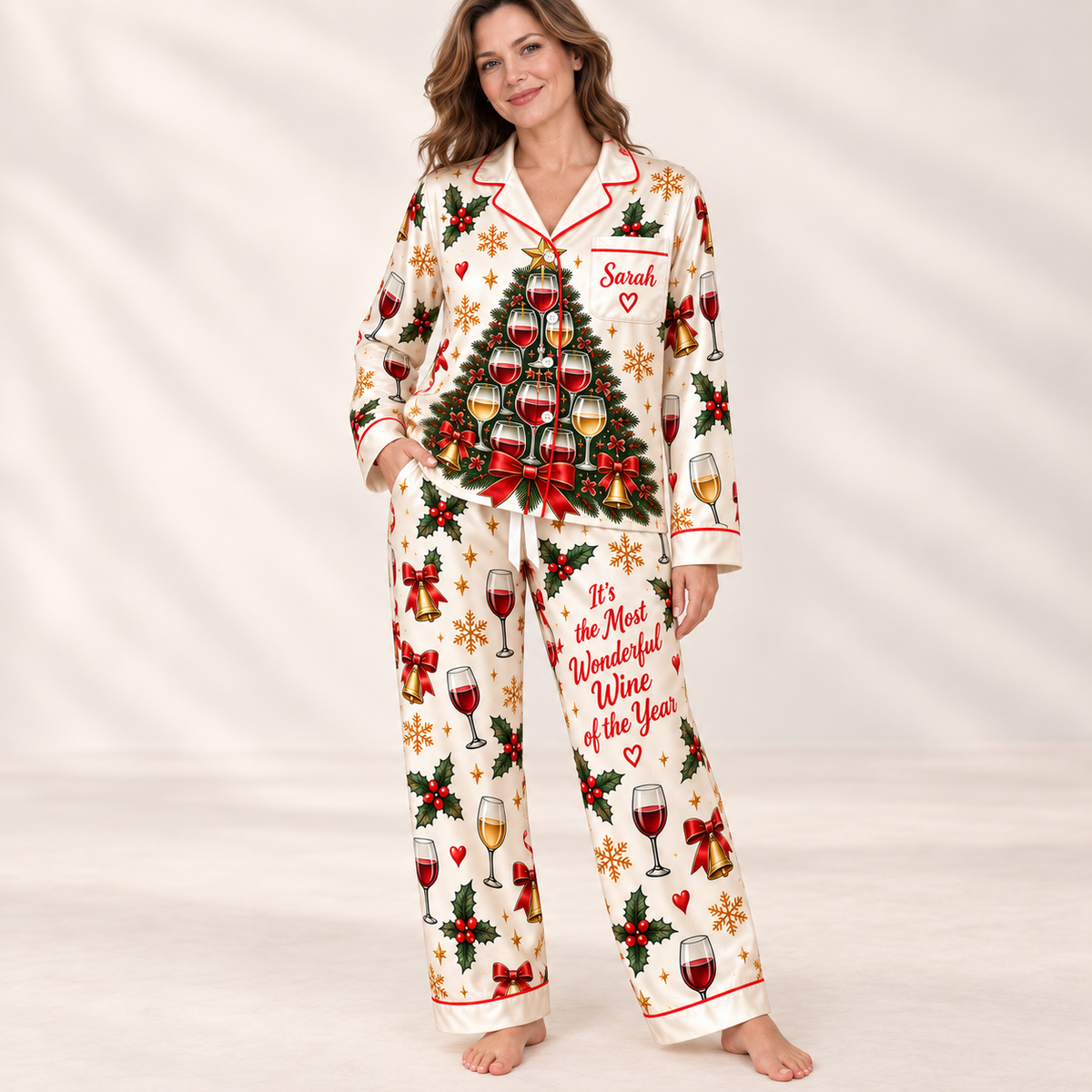 Personalized It's the Most Wonderful Wine of the Year Satin Pajamas Set