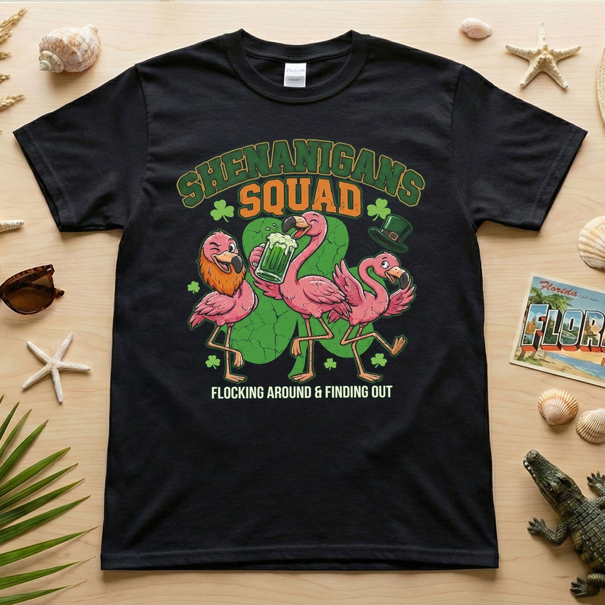Shenanigans Squad Flamingo Shirt – Funny St Patrick’s Day Flocking Around & Finding Out Tee, Irish Drinking Party Shirt