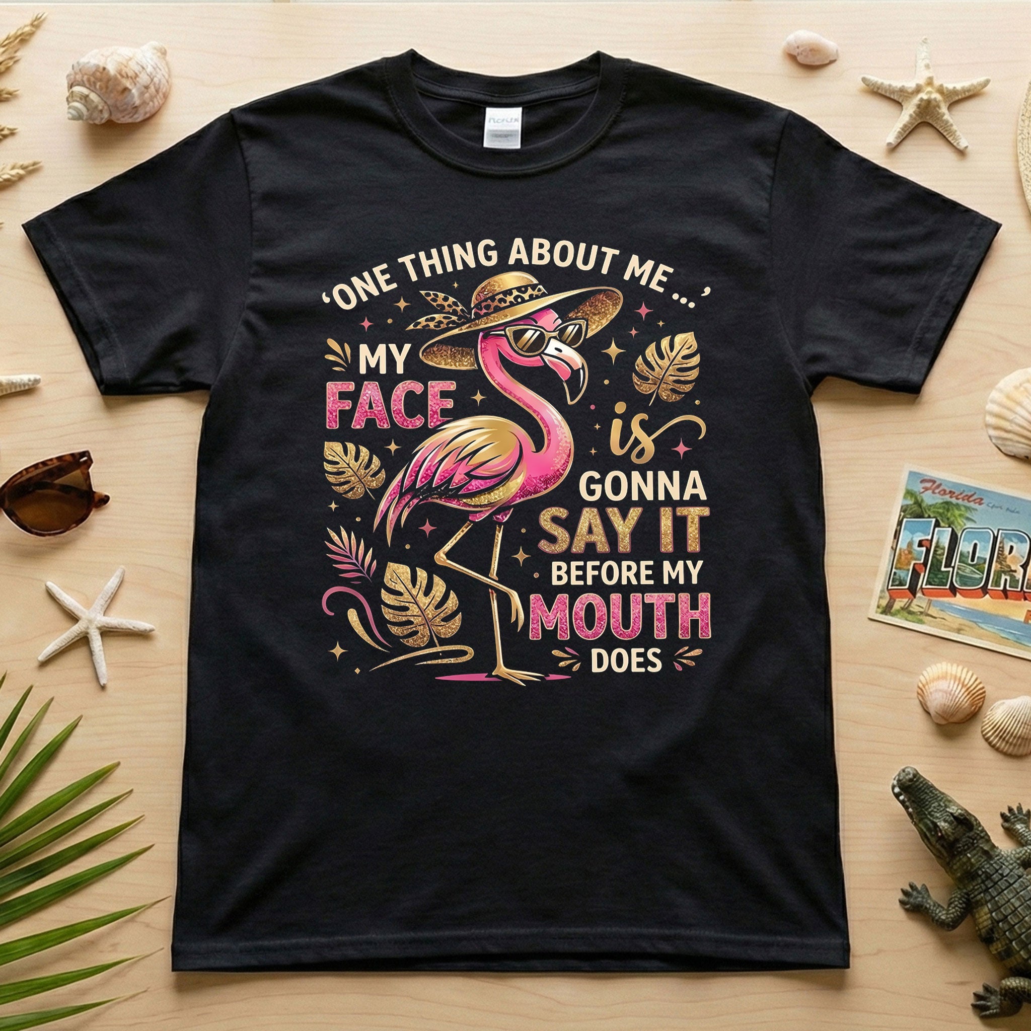 Funny Flamingo Sarcastic Shirt – My Face Is Gonna Say It Before My Mouth Does Graphic Tee