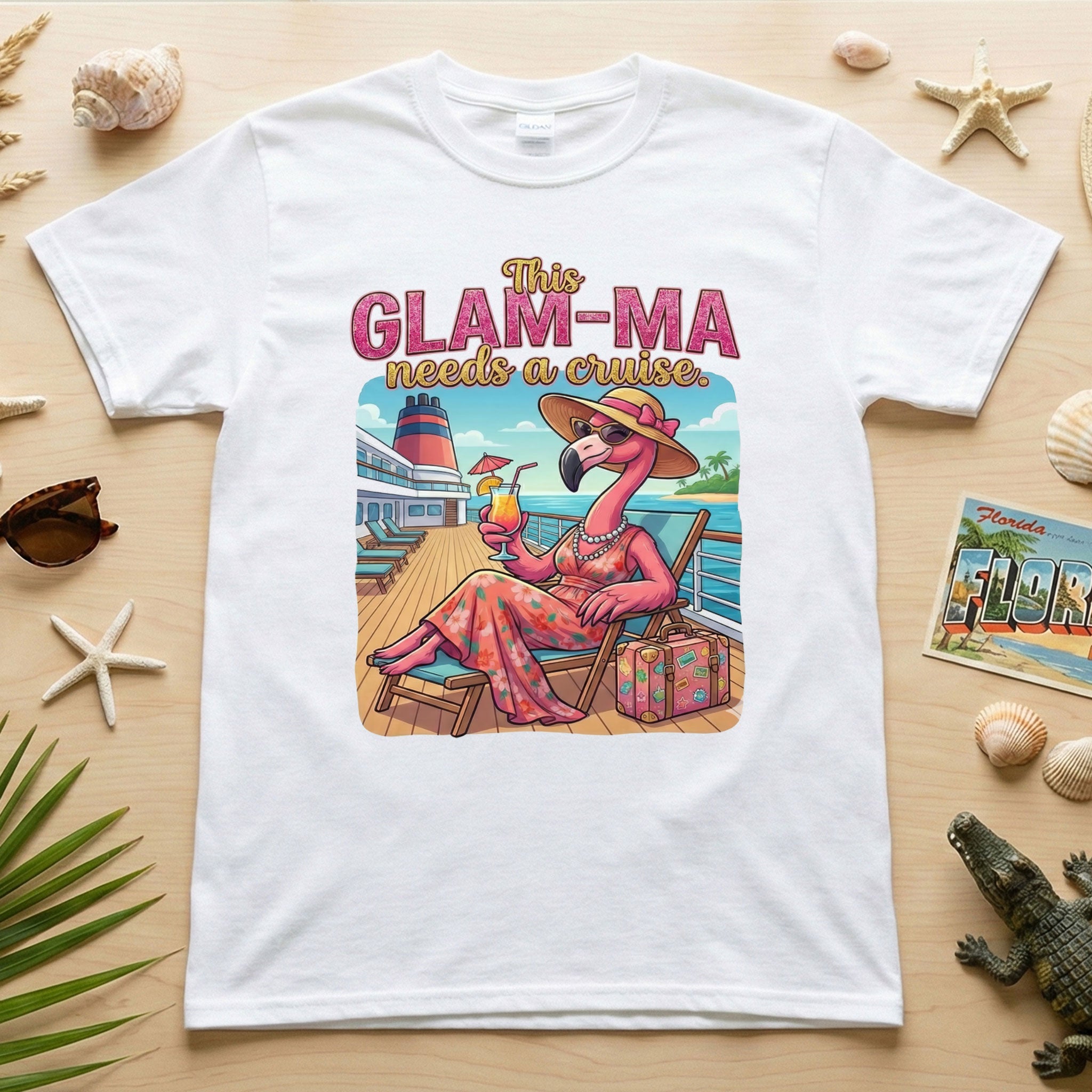 Fabulous Flamingo Glam-Ma Cruise T-Shirt - Funny Vacation Gift for Grandma