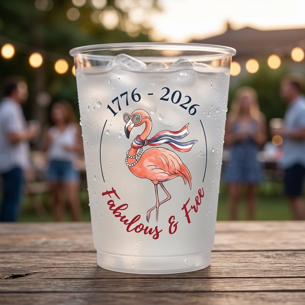 Personalized 1776-2026 Fabulous & Free Flamingo 4th of July Party Frosted Cups