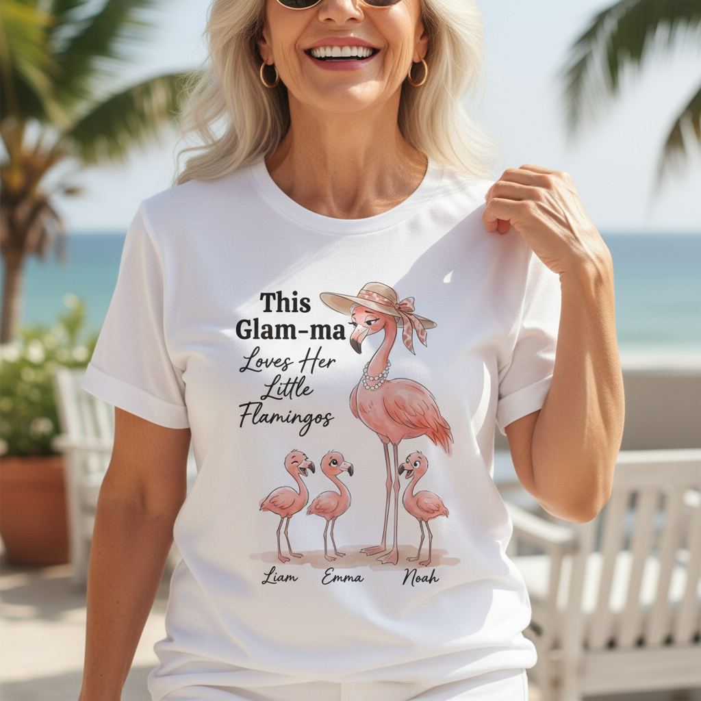 Personalized This Glam-ma Loves Her Little Flamingos Shirt - Custom Grandkids Names