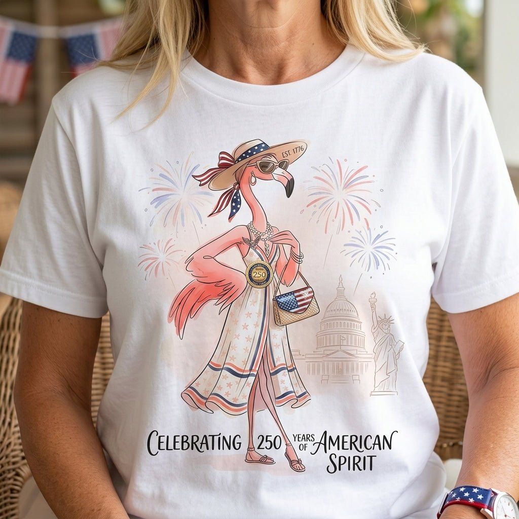 Celebrating 250 Years of American Spirit Patriotic Flamingo Summer T-Shirt