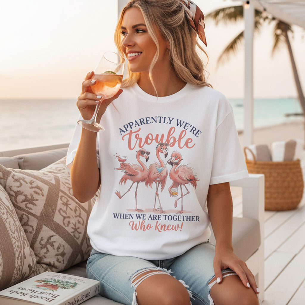 Apparently We're Trouble When We Are Together - Funny Flamingo Drinking Squad Shirt
