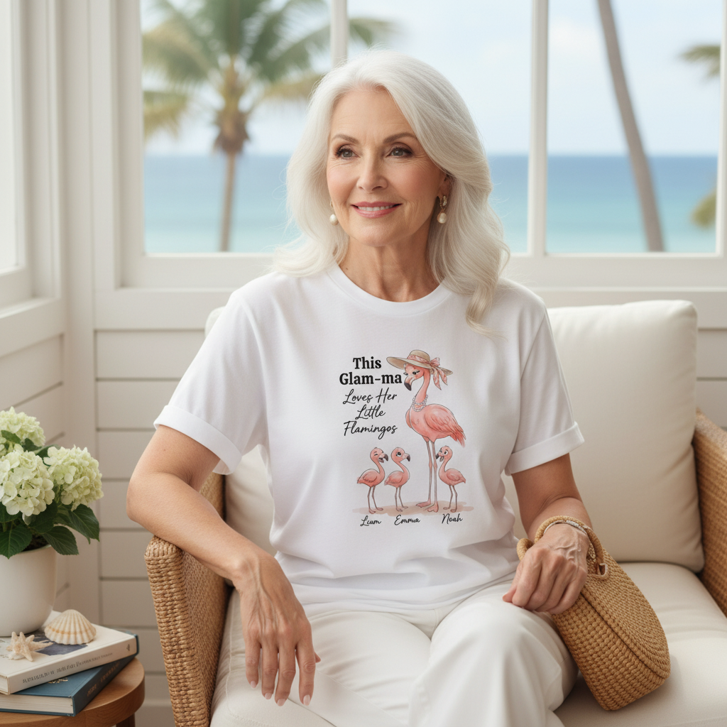 Personalized This Glam-ma Loves Her Little Flamingos Shirt - Custom Grandkids Names