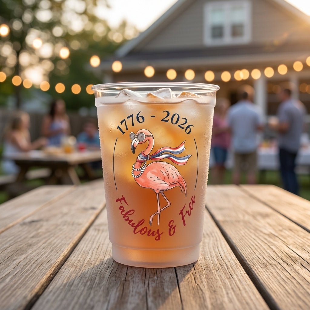 Personalized 1776-2026 Fabulous & Free Flamingo 4th of July Party Frosted Cups