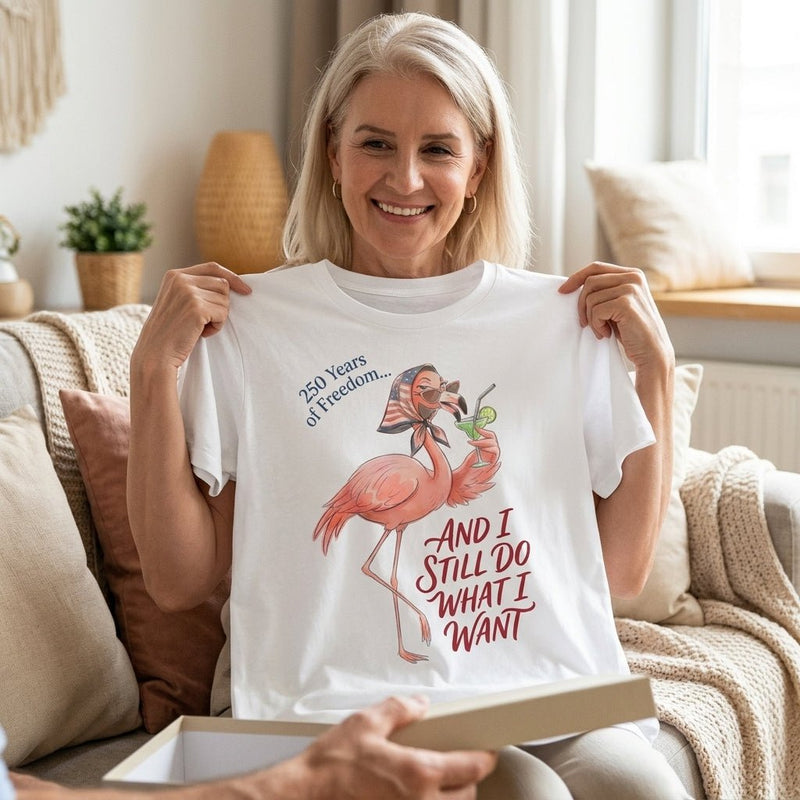 250 Years of Freedom Funny Sassy Patriotic Flamingo 4th of July Summer T-Shirt