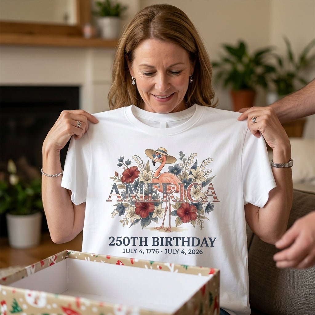 America 250th Birthday Floral Patriotic Flamingo 4th of July T-Shirt
