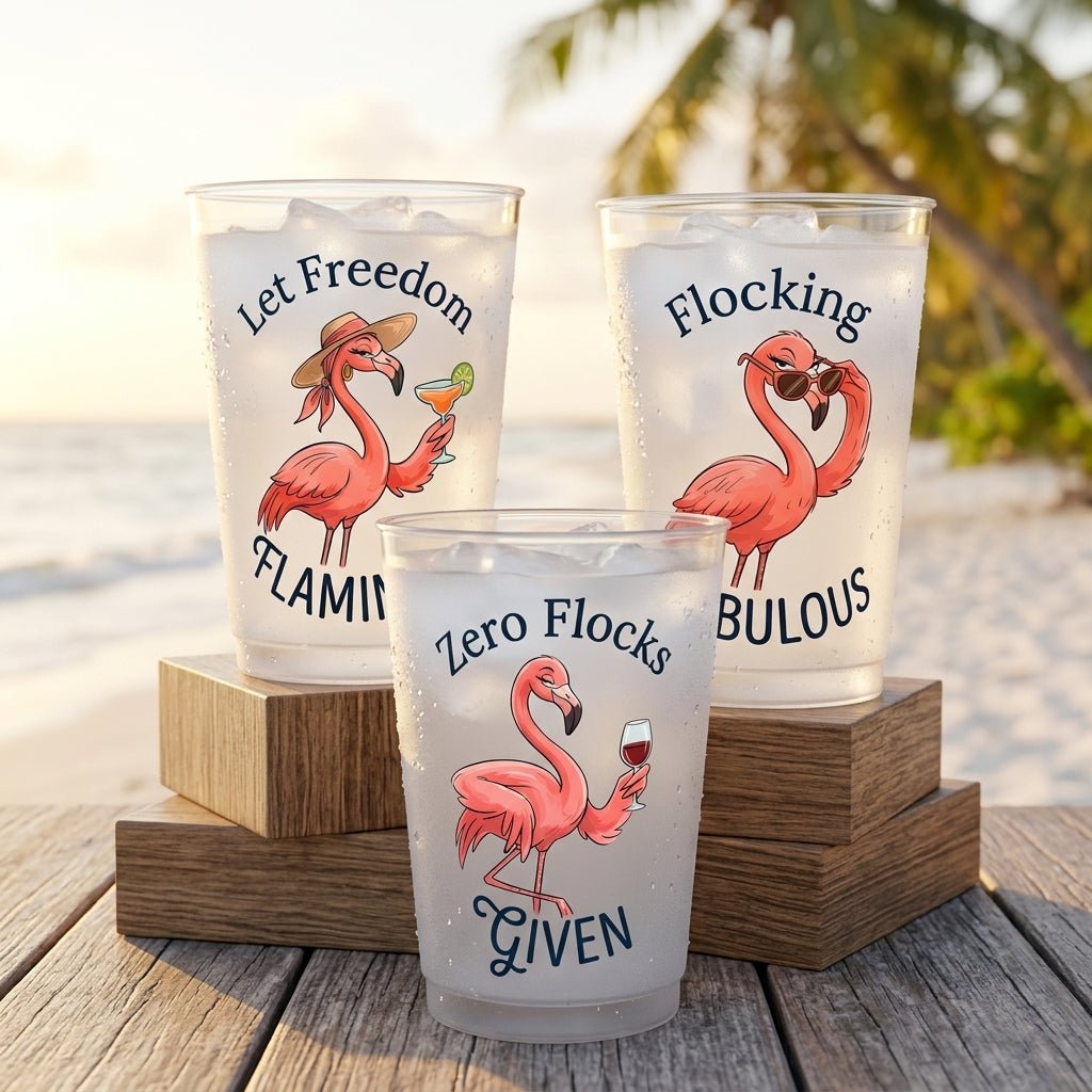 Personalized Sassy Flamingo Summer Beach Party Frosted Cups