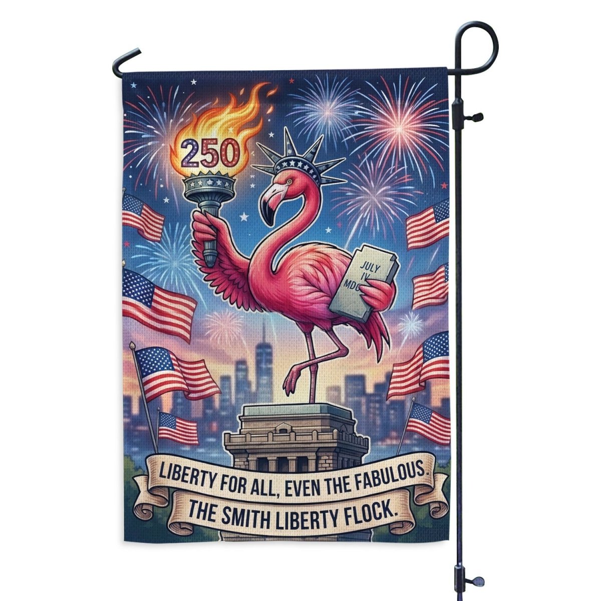 Personalized "Fabulous Lady Liberty" Flamingo America 250 Garden Flag