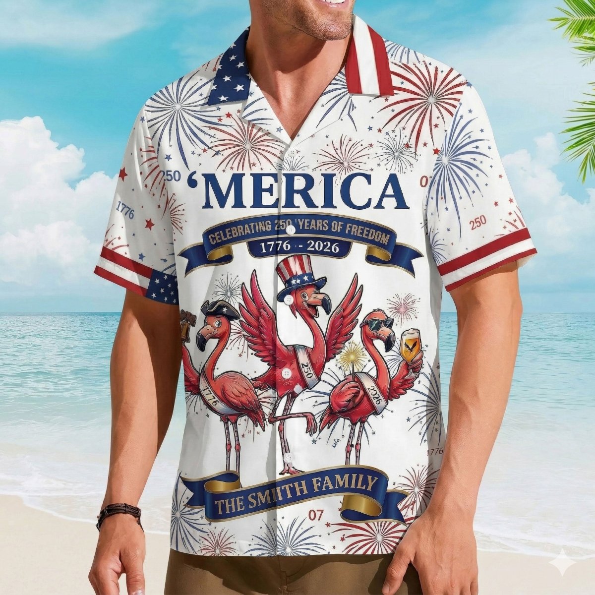 Custom Flamingo 4th of July Hawaiian Shirt – Merica Family Edition