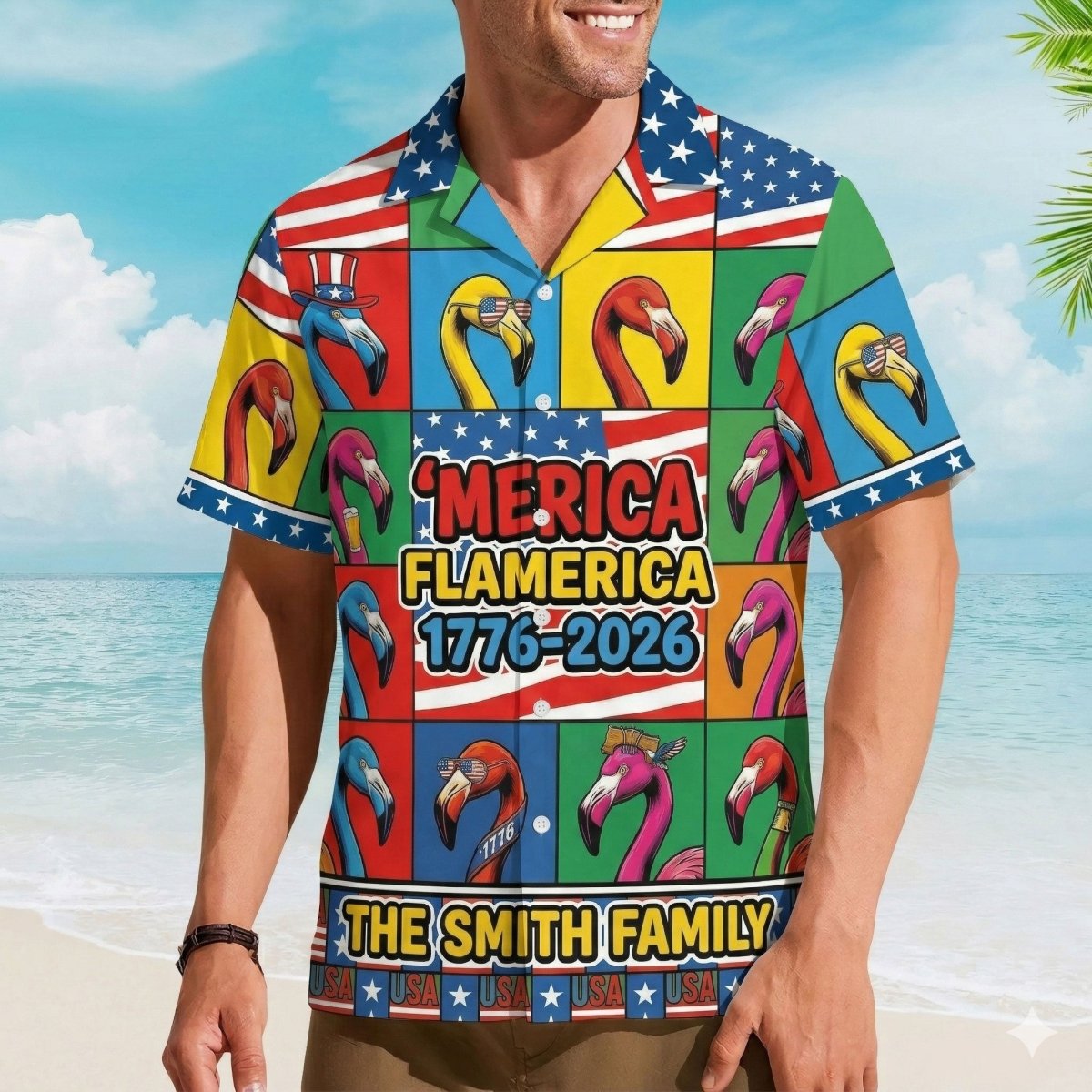 Personalized Flamingo America Hawaiian Shirt – Flamerica 1776-2026 Family Shirt