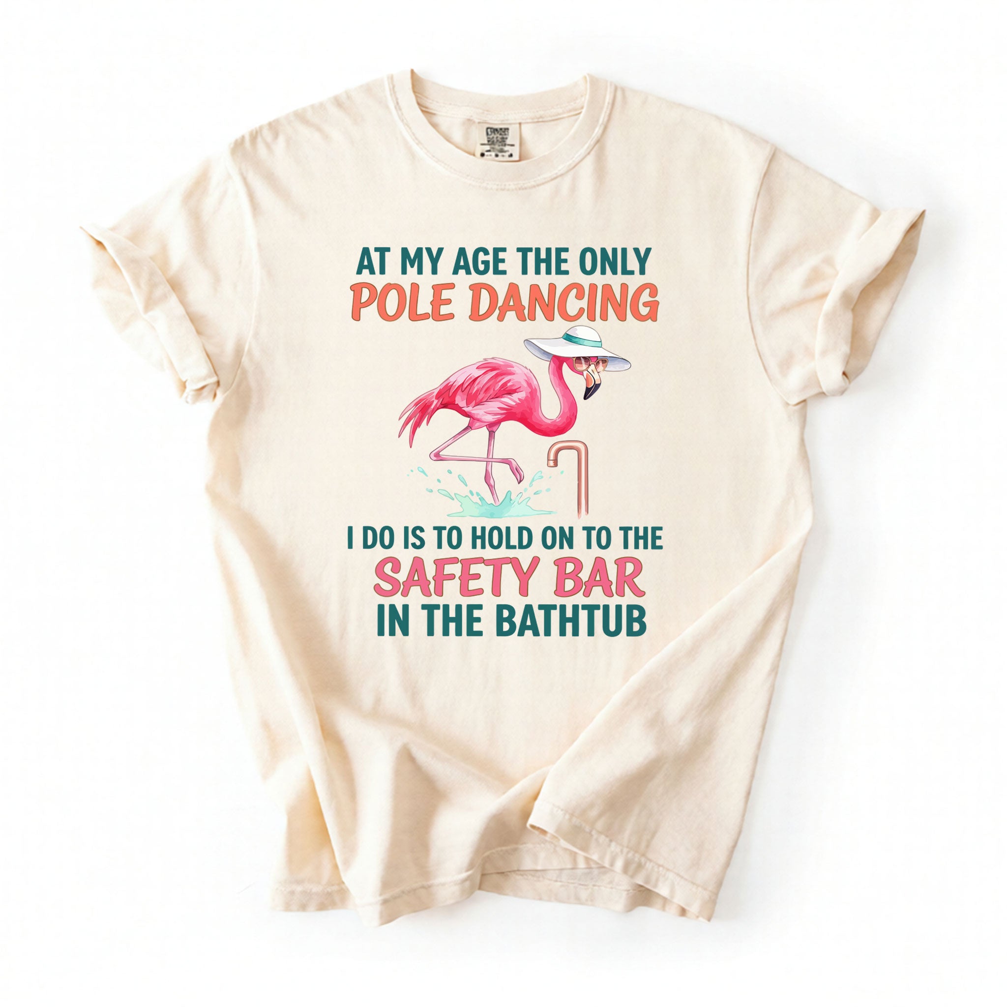 Hilarious Pole Dancing Flamingo T-Shirt - Funny Age Joke Gift for Women & Mom
