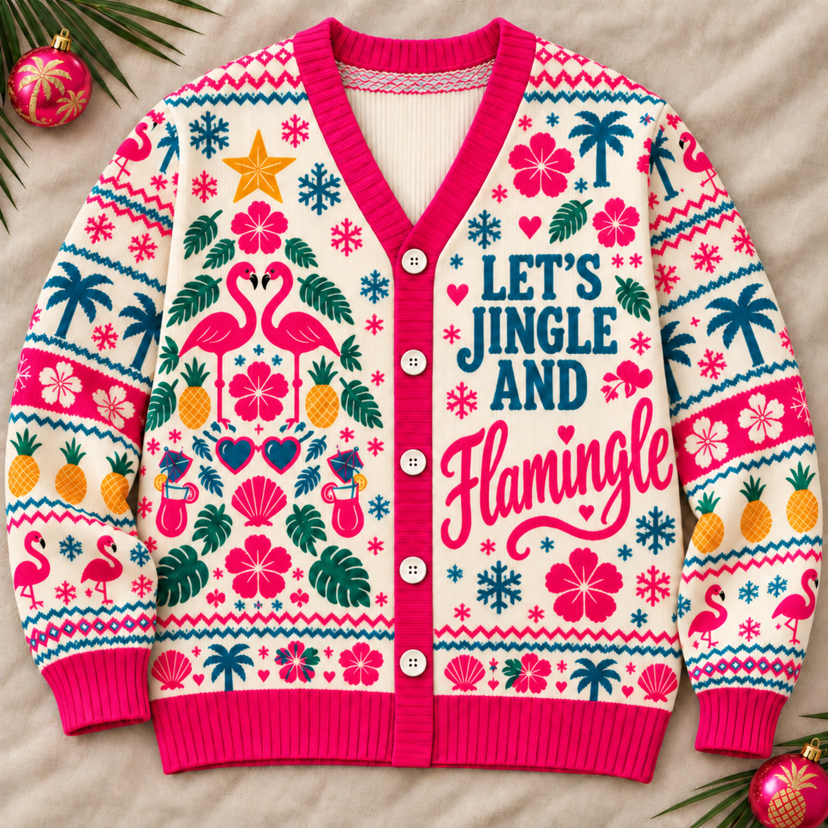 Personalized Let’s Jingle And Flamingle Christmas Knitted Sweater & Cardigan