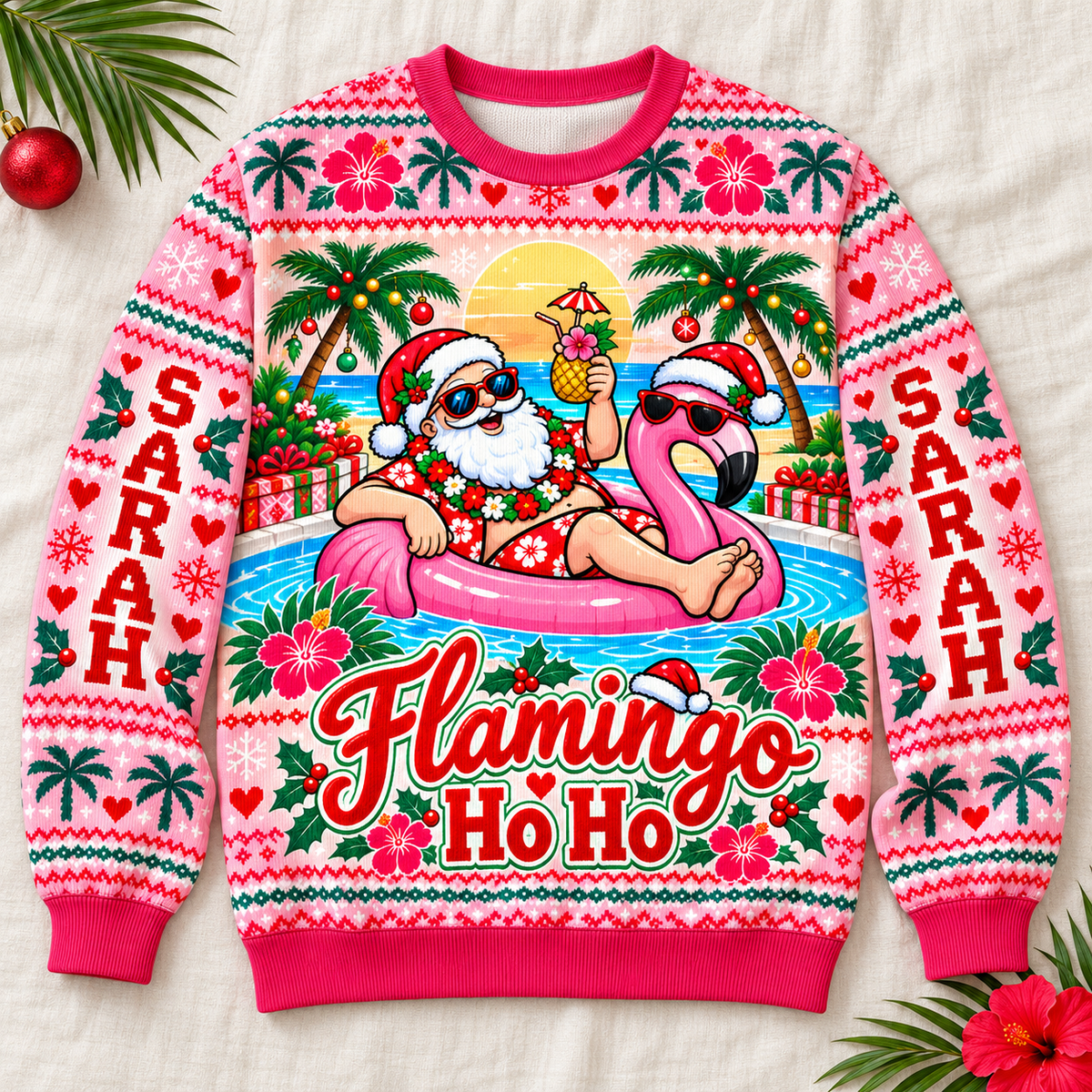 Personalized Flamingo Ho Ho Christmas Knitted Sweater & Cardigan