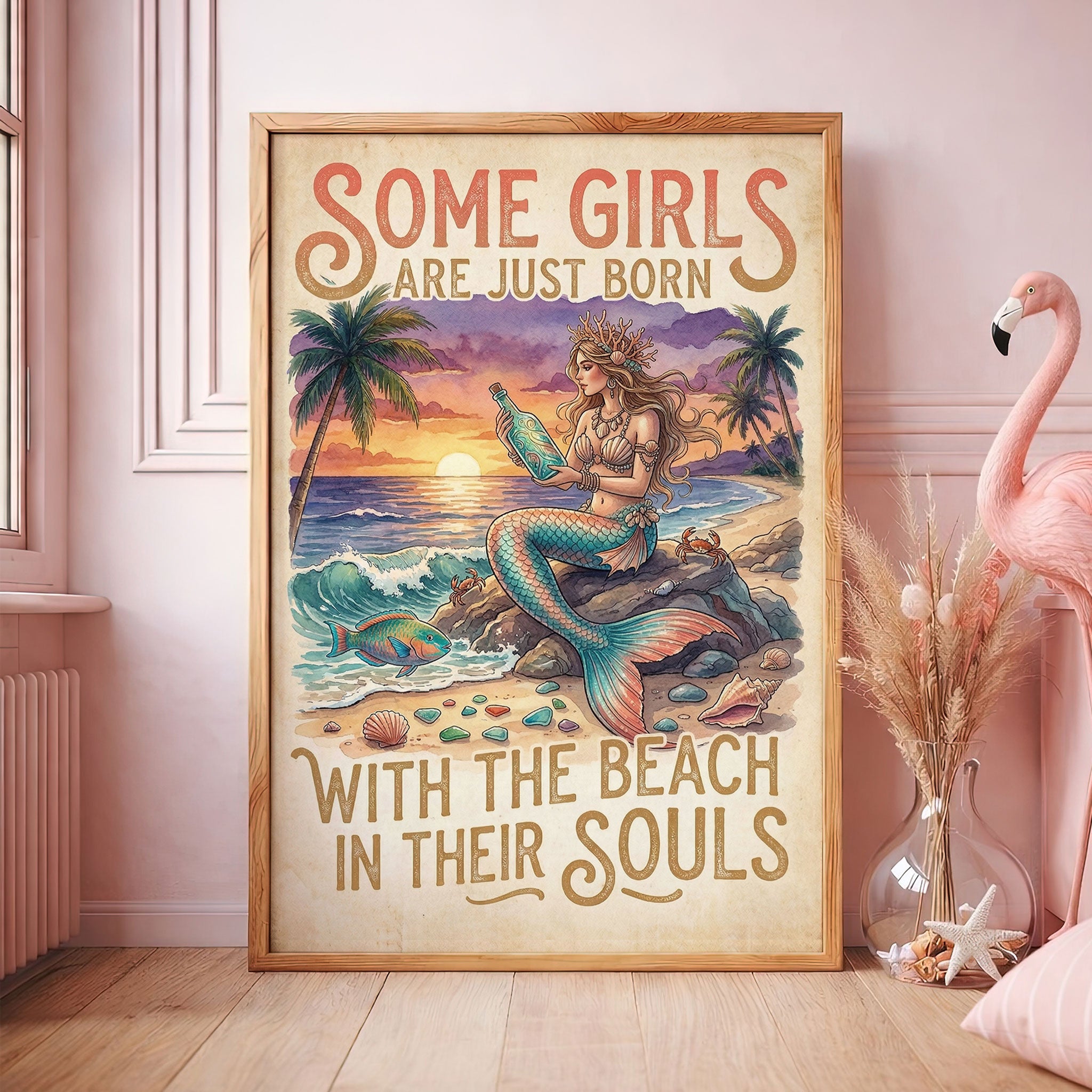Mermaid Beach Soul Poster – Tropical Sunset Ocean Wall Art