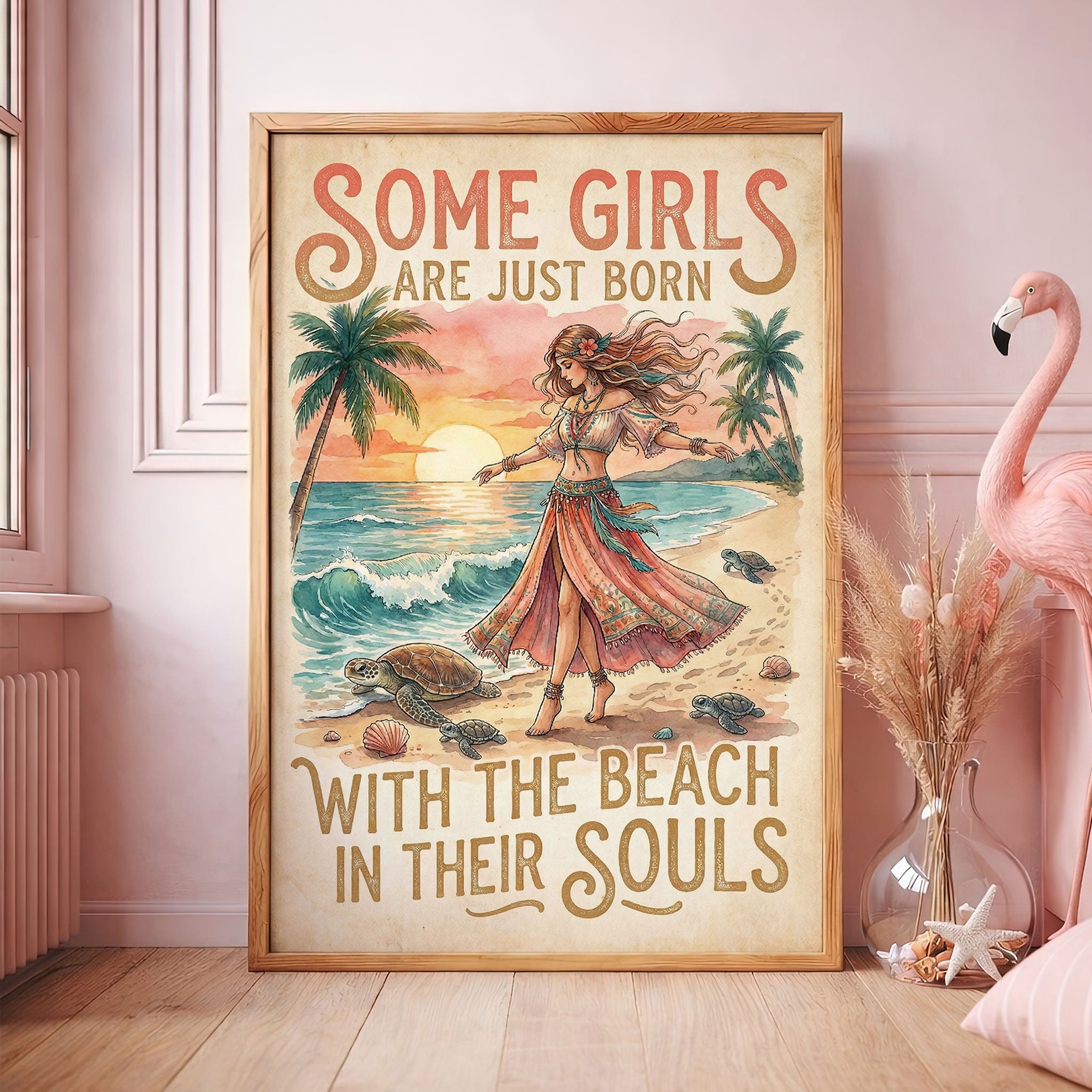 Beach Soul Turtle Poster – Tropical Sunset Coastal Wall Art