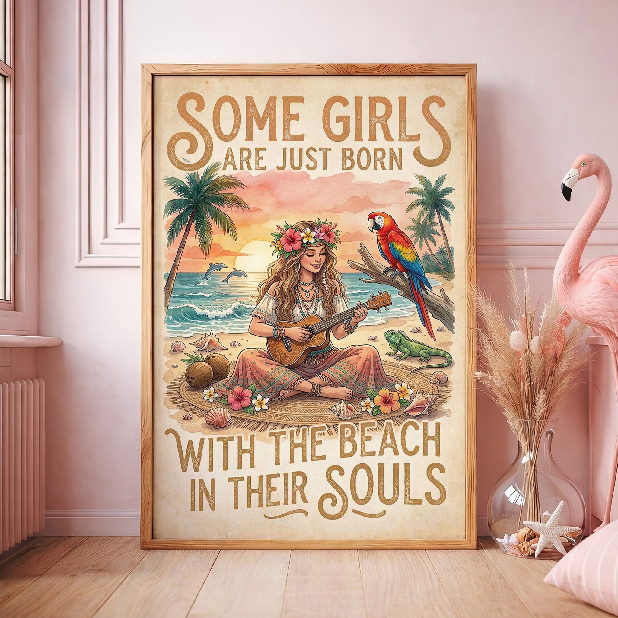 Beach Soul Music Poster – Tropical Ukulele Sunset Wall Art