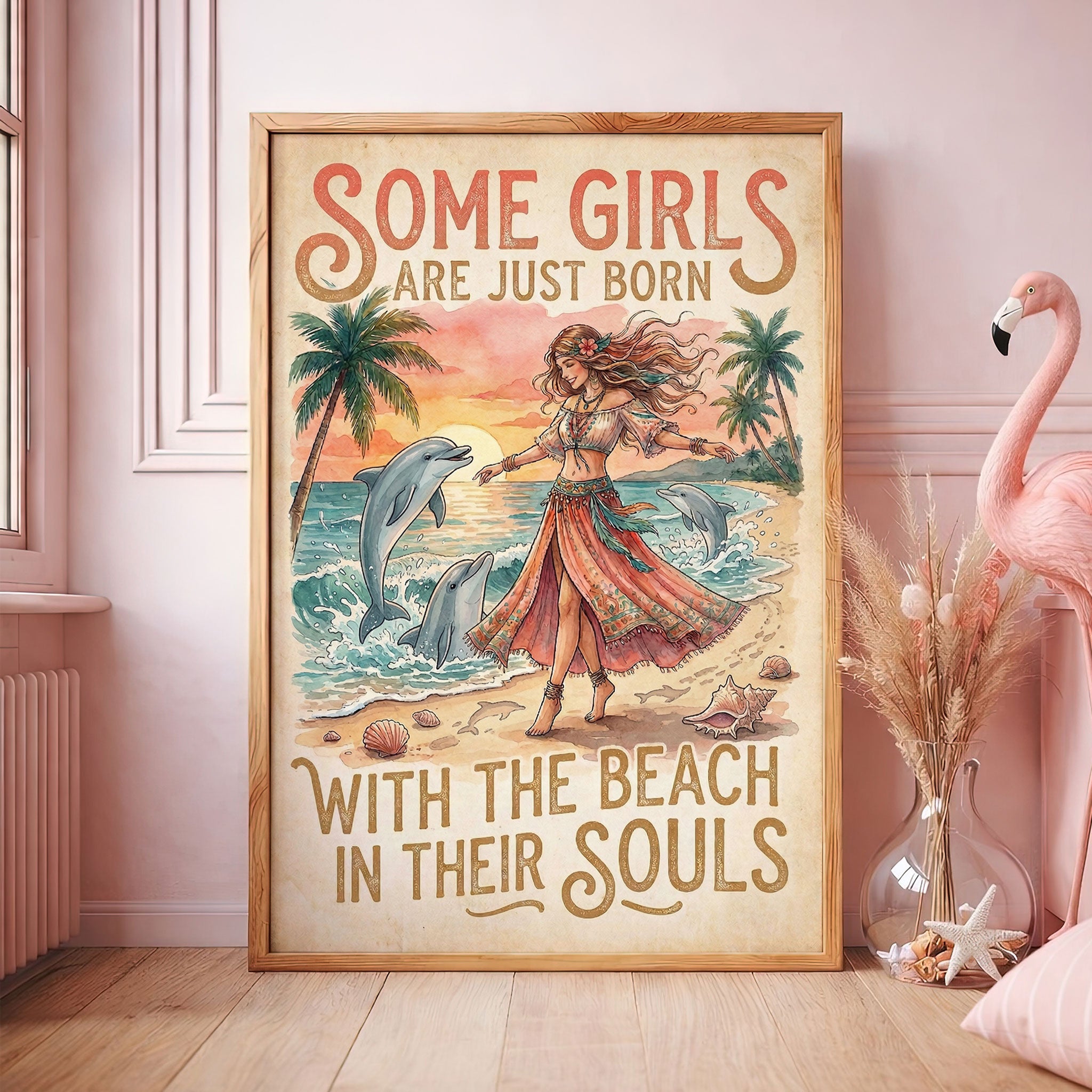 Dolphin Freedom Beach Poster – Coastal Sunset Wall Art for Ocean Souls