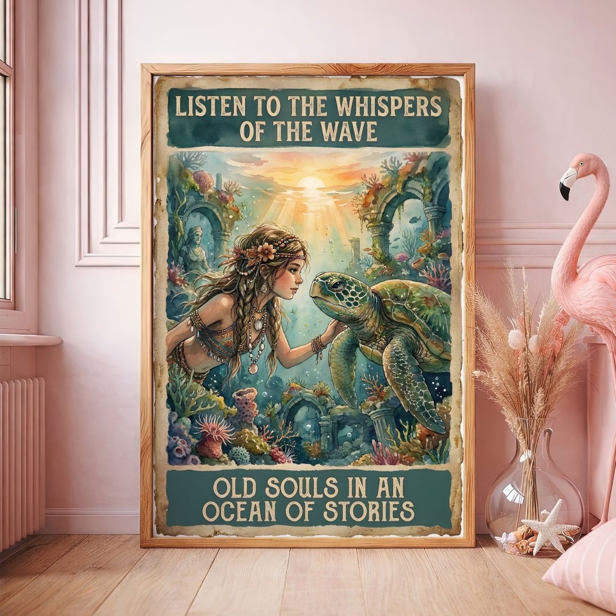 Listen to the Whispers of the Wave - Old Souls Sea Turtle Vintage Poster