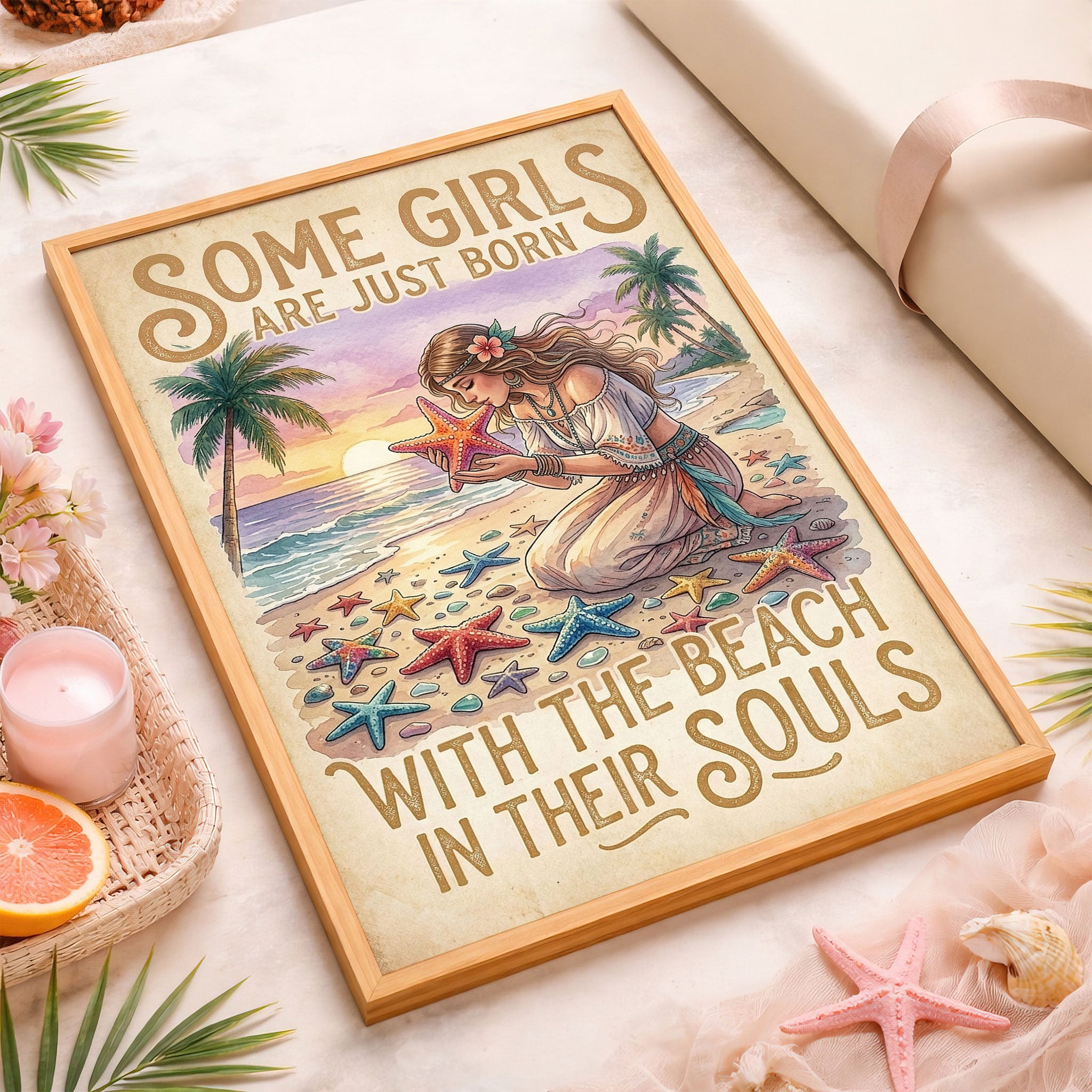 Beach Soul Girl Poster – Tropical Sunset Coastal Wall Art