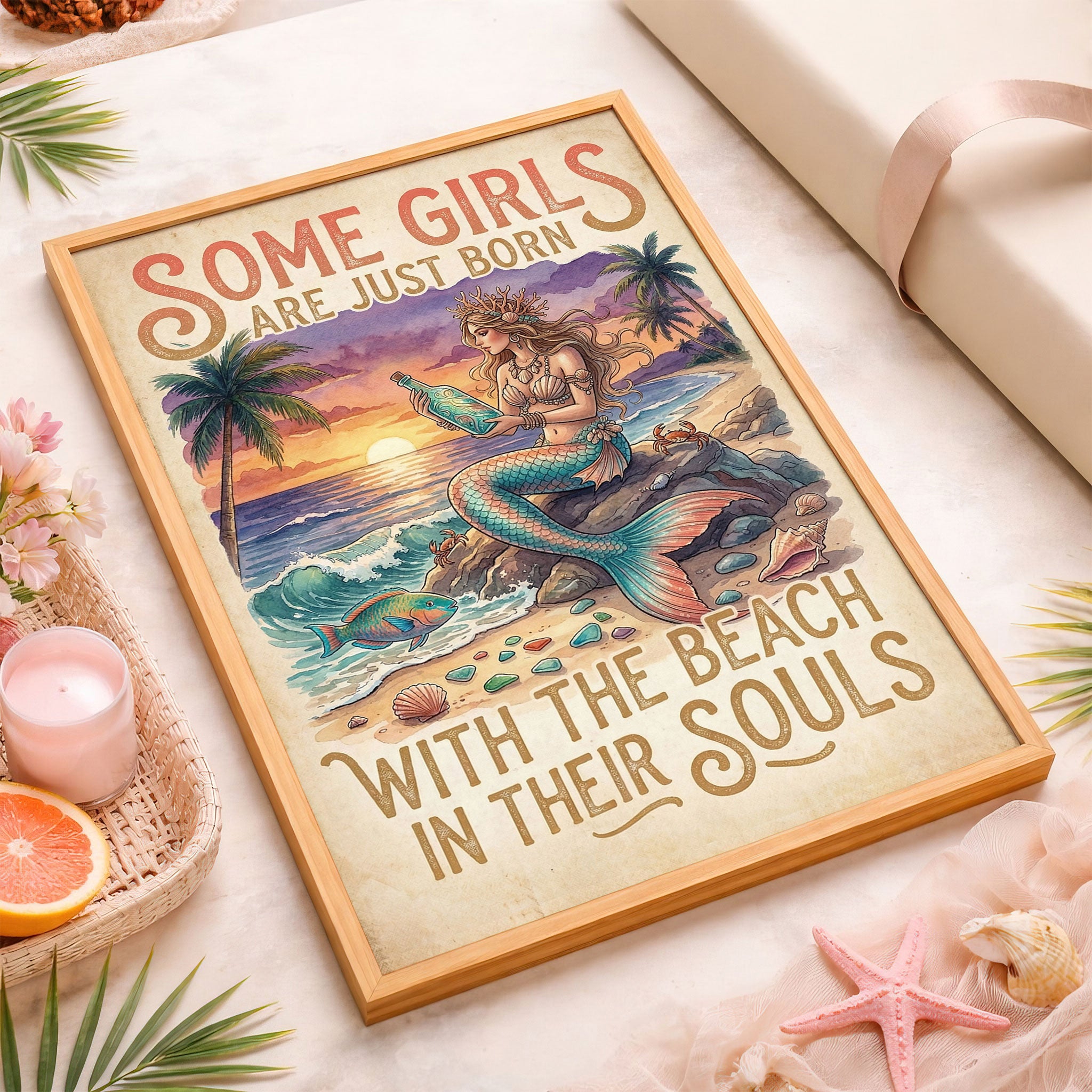 Mermaid Beach Soul Poster – Tropical Sunset Ocean Wall Art