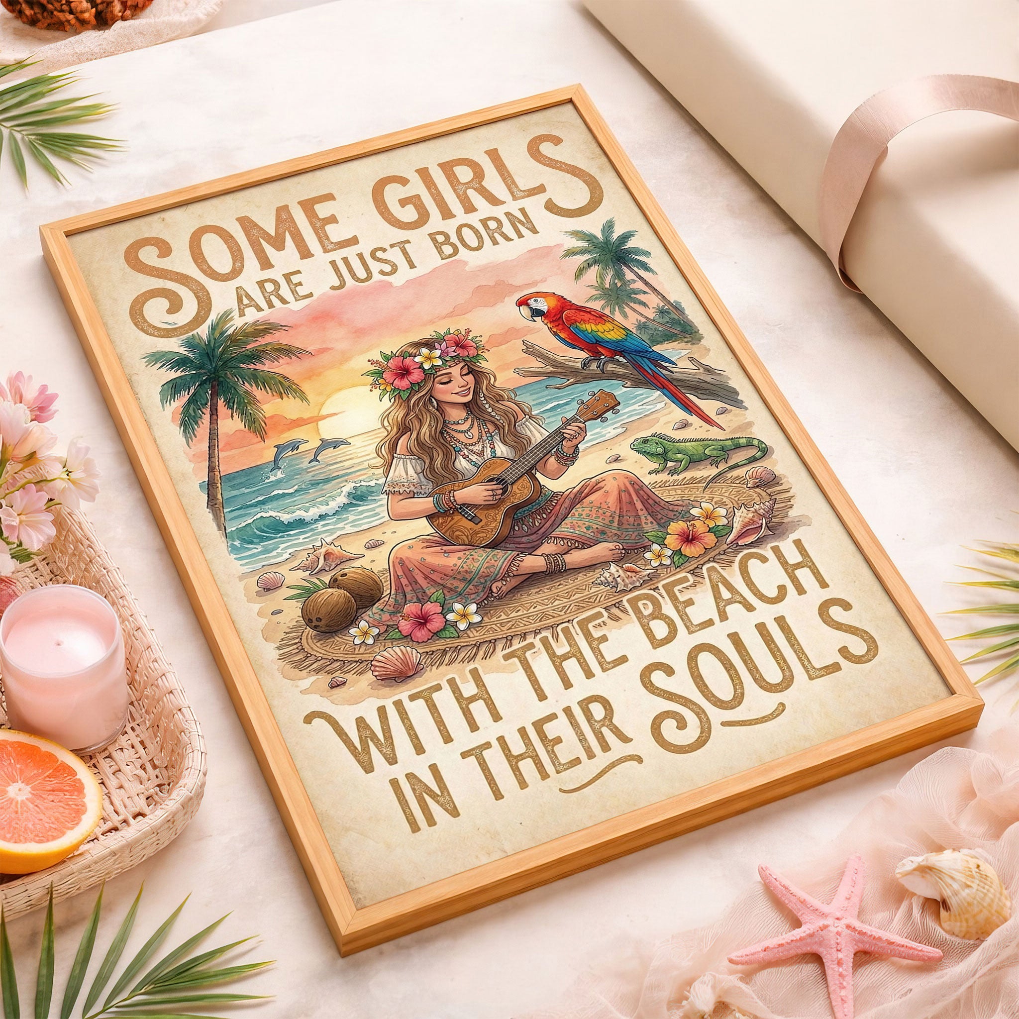 Beach Soul Music Poster – Tropical Ukulele Sunset Wall Art
