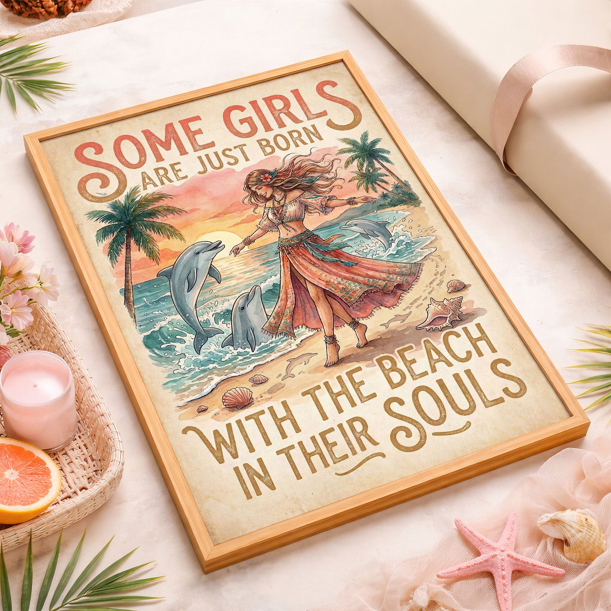 Dolphin Freedom Beach Poster – Coastal Sunset Wall Art for Ocean Souls