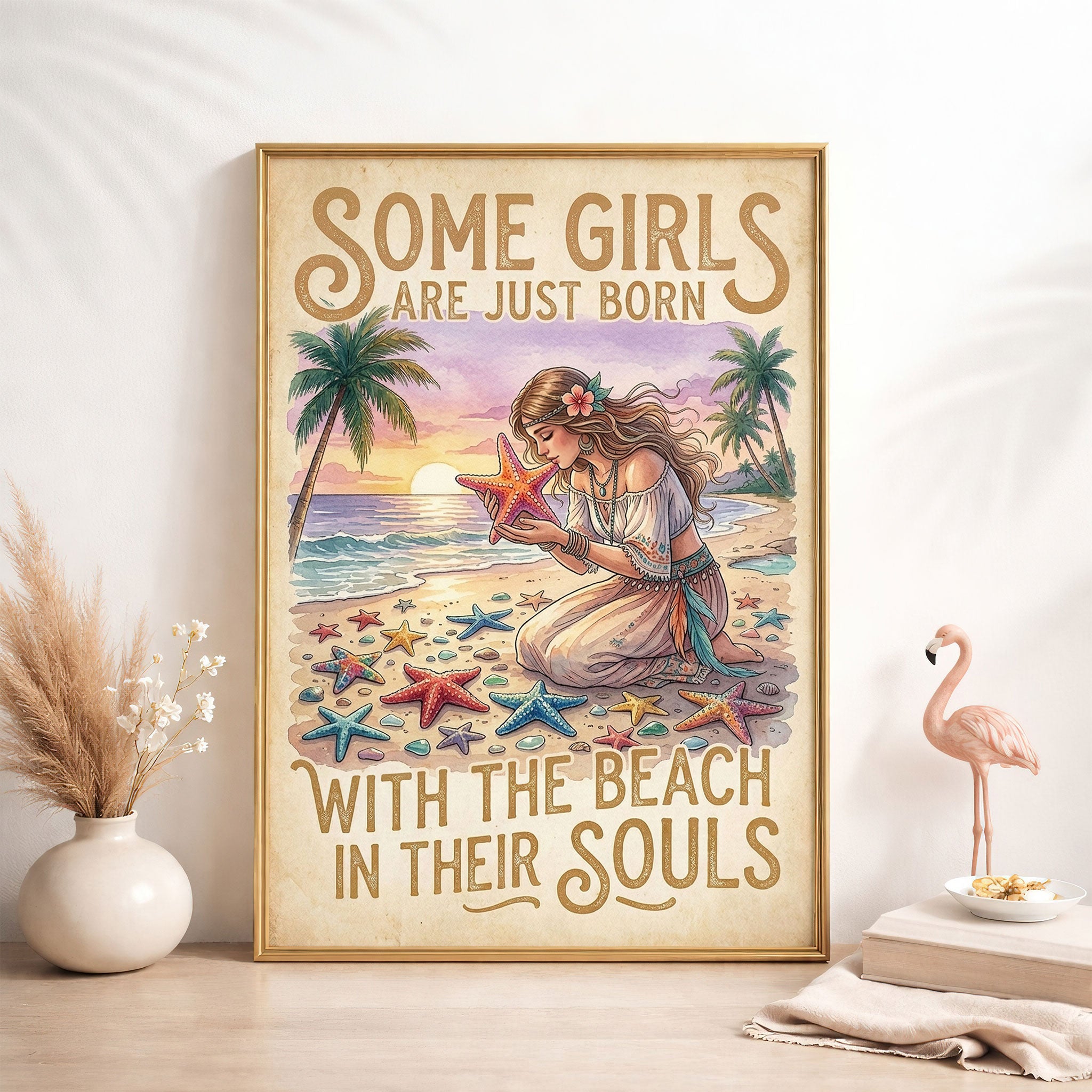 Beach Soul Girl Poster – Tropical Sunset Coastal Wall Art