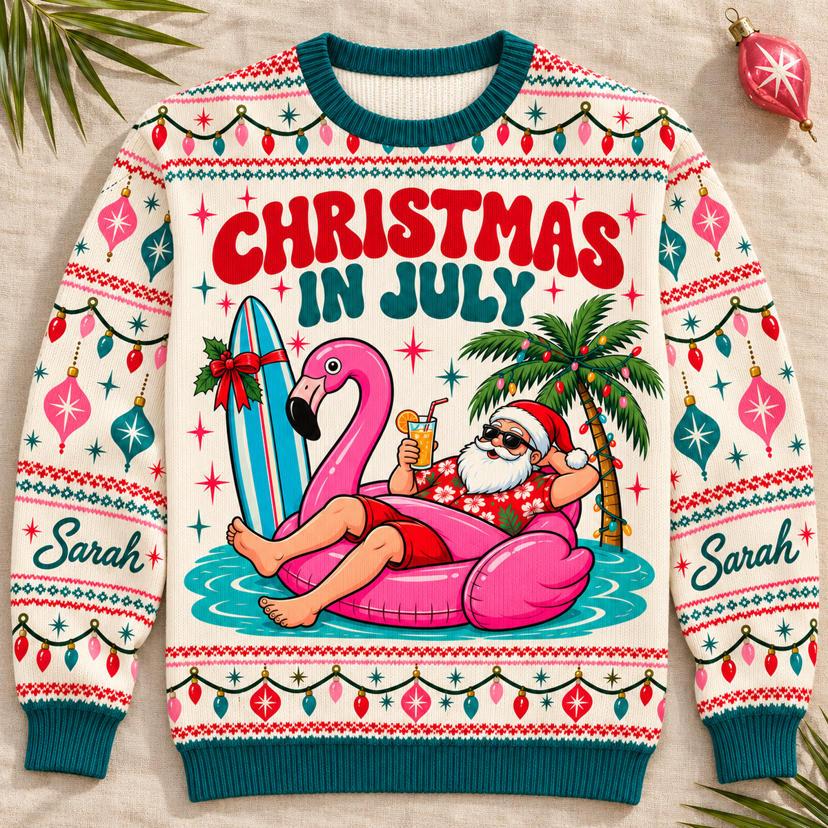 Personalized Christmas in July Flamingo Sweater & Cardigan