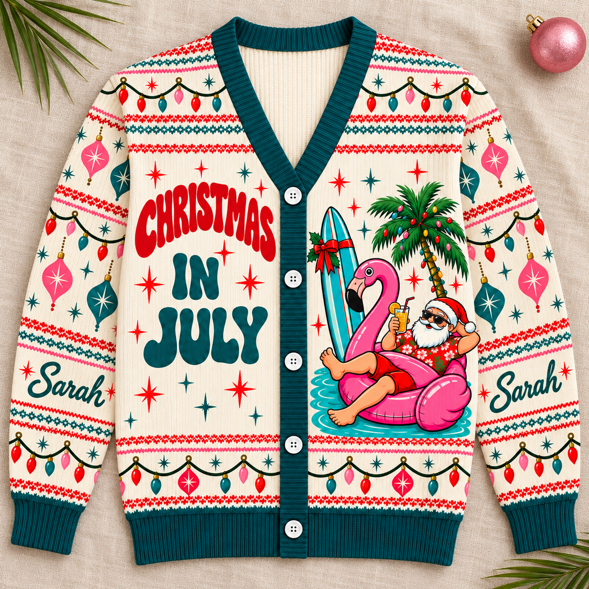 Personalized Christmas in July Flamingo Sweater & Cardigan