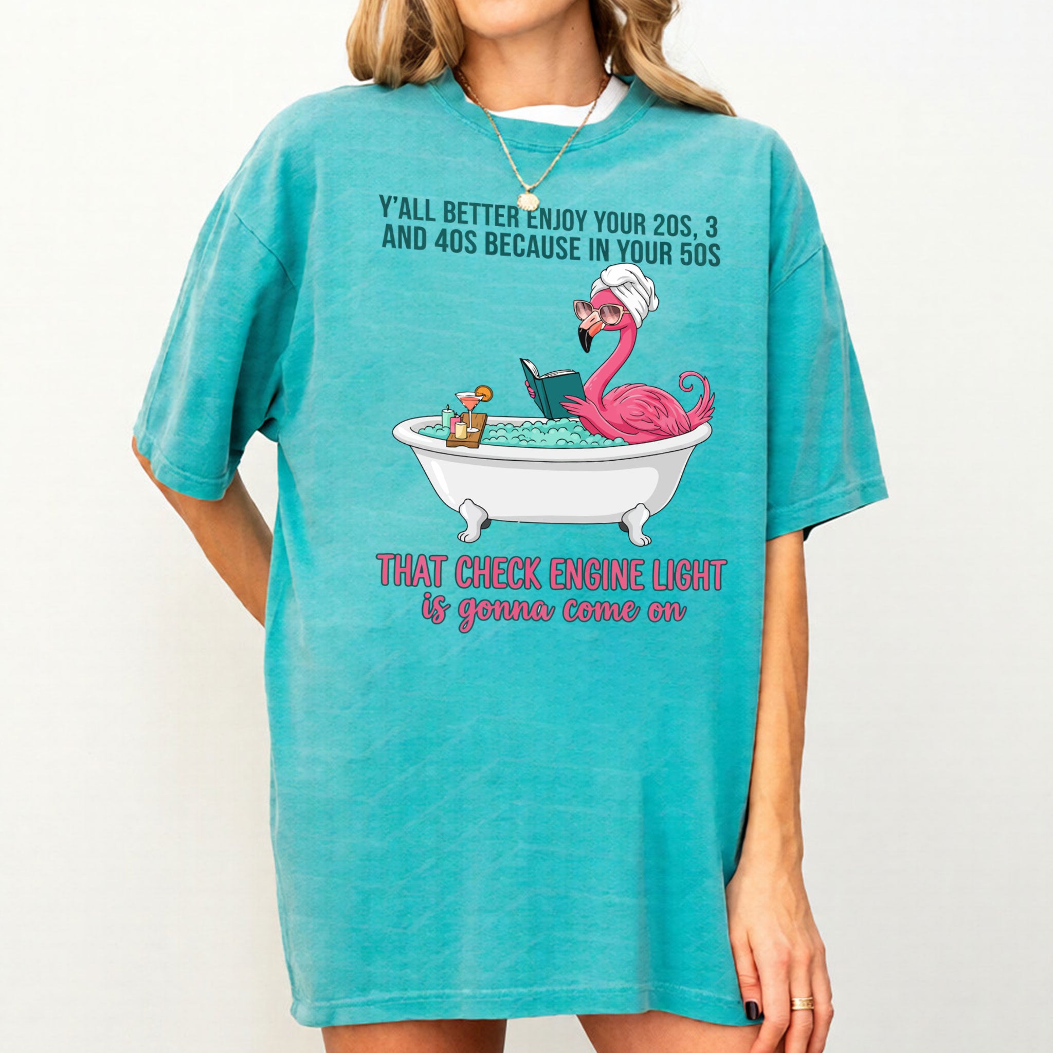 Sassy Flamingo Check Engine Light Shirt - Funny 50th Birthday Gift for Women Over 40